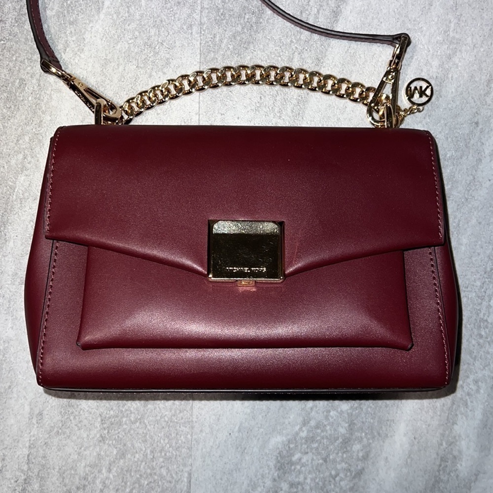 Burgundy Michael Kors CrossBody bag, purse gold hardware - Picture 3 of 14